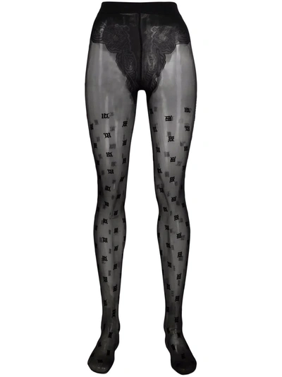 Misbhv All-over Logo Embroidery Tights In 黑色