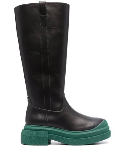 Stuart Weitzman Charli Leather Boots With Green Sole In Multicolor