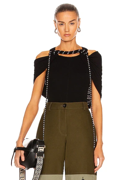 Loewe Twisted-chain Draped Cold-shoulder Top In Black