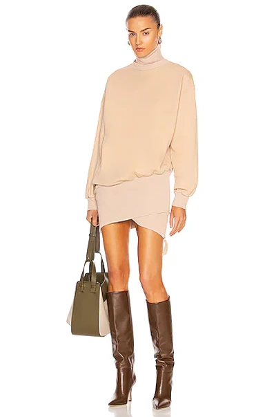 Retroféte Desreen Paneled Cotton-jersey Turtleneck Mini Dress In Beige