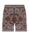 Amiri Bandana-jacquard Cotton And Cashmere-blend Drawstring Shorts In Dark Brown
