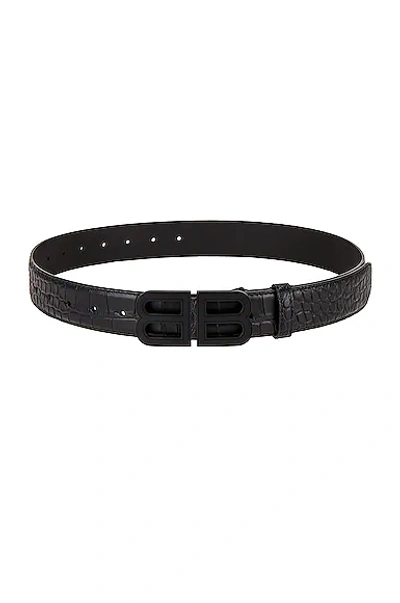 Balenciaga Hourglass Logo Buckle Croc Embossed Leather Belt In Black