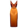 Undress Kamea Tawny Brown Satin Draped Front Open Back Midi Dress In Midi
