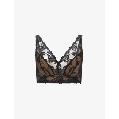 Aubade Sofessence Floral-embroidered Stretch-mesh Bralette In Noir