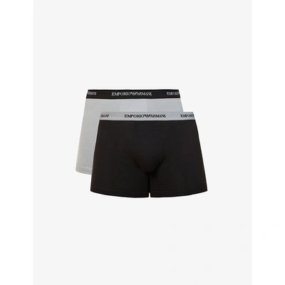 Emporio Armani Pack Of Two Logo-embellished Stretch-cotton Boxers In Nero/grigio