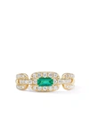 David Yurman Stax Chain Link Ring In 18k Yellow Gold With Pave Diamonds And Emerald In Gold