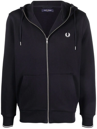 Fred Perry Embroidered Logo Hoodie In Marine Blue