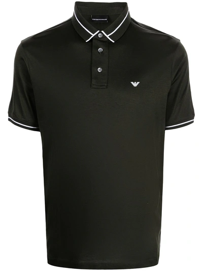 Emporio Armani Official Store Slim-fit Stretch Piqué Polo Shirt With Micro Eagle In Military Green