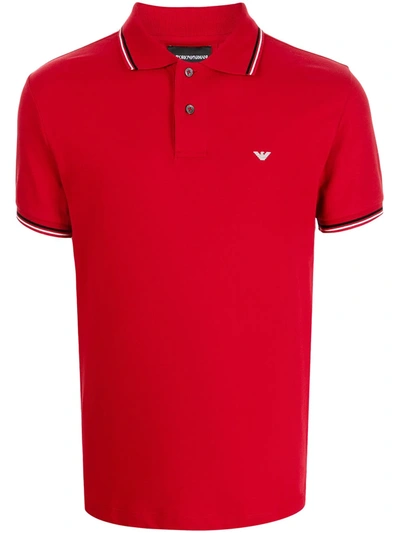 Emporio Armani Official Store Slim-fit Stretch Piqué Polo Shirt With Micro Eagle In Red
