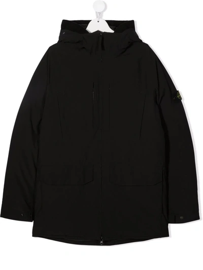 Stone Island Teen Hooded Padded Coat In Black