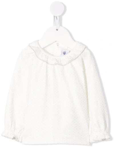 Petit Bateau Babies' Polka-dot Print Cotton Shirt In White