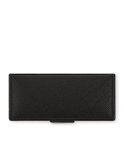 Smythson Leather Panama Cufflink Box In Black