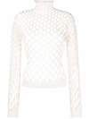Valentino Open-knit Roll-neck Top In White