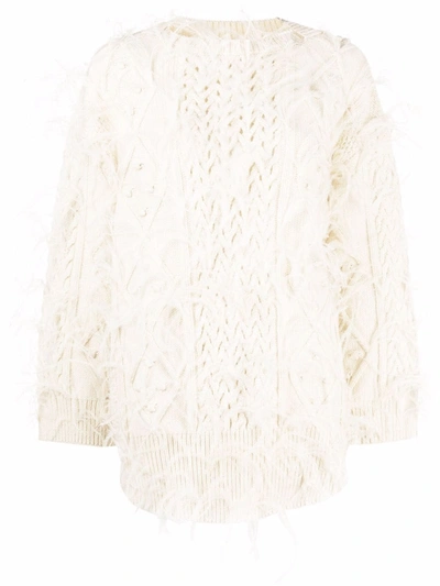 Valentino Women's Feather Embroidered Virgin Wool Sweater In Ivory
