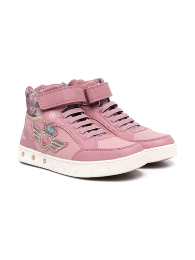 Geox Kids' Embroidered High-top Trainers In Pink