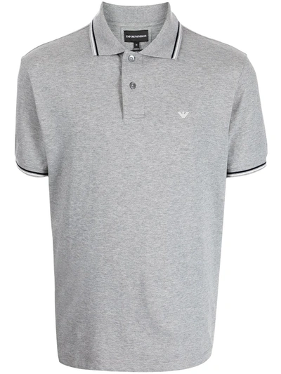Emporio Armani Logo-embroidered Cotton Polo Shirt In Grey