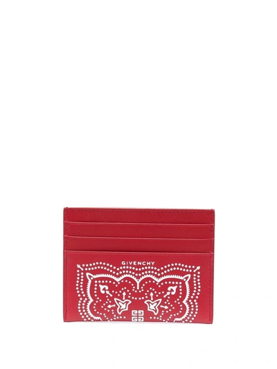 Givenchy Bandana Print Leather Card Case In Red