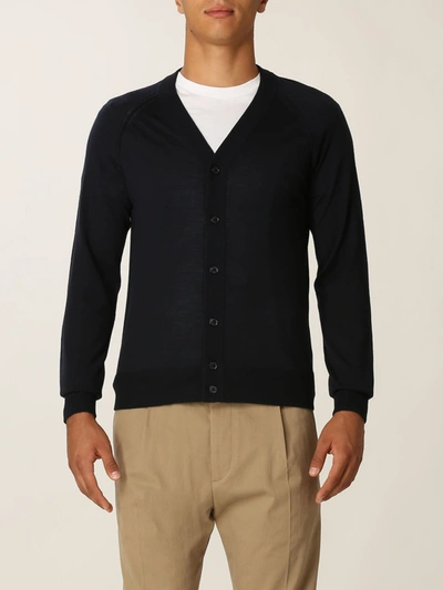 Paolo Pecora Cardigan In Stretch Wool In Blue