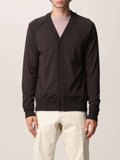 Paolo Pecora Cardigan In Stretch Wool In Burnt