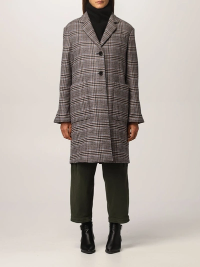 Aspesi Check Pattern Buttoned Coat In Grey