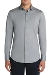 Bugatchi James Long Sleeve Stretch Cotton Button-up Shirt In Platinum