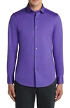 Bugatchi Tech Solid Knit Stretch Cotton Button-up Shirt In Orchid