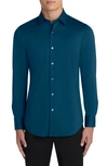 Bugatchi Tech Solid Knit Stretch Cotton Button-up Shirt In Peacock