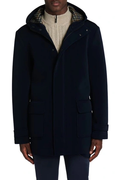 Bugatchi Reversible Hooded Water Repellent Bomber Jacket In Caviar