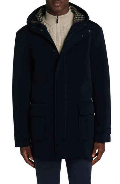 Bugatchi Reversible Hooded Water Repellent Bomber Jacket In Navy