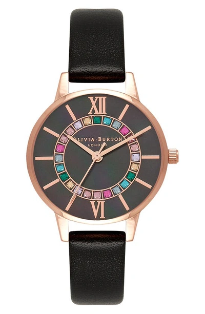 Olivia Burton Wonderland Leather Strap Watch, 30mm In Black