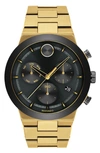 Movado Bold Fusion Chronograph Watch, 44.5mm In Black / Gold Tone / Yellow