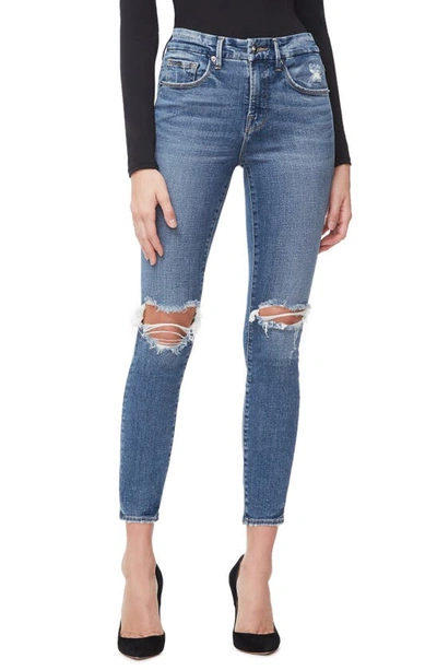 Good American Good Legs High Rise Ripped Skinny Crop Jeans In Blue261 In Mid Denim
