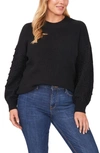 Cece Mixed Knit Crewneck Sweater In Rich Black