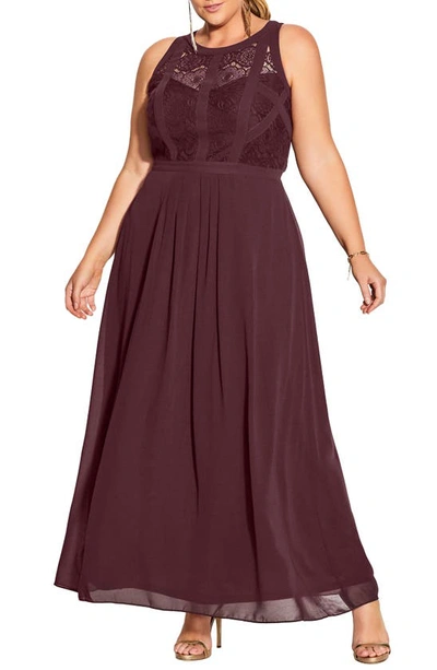 City Chic Trendy Plus Panelled Bodice Maxi Dress In Bordeaux