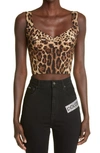 Dolce & Gabbana Diva Leopard-print Silk-blend Charmeuse Bustier Top In Brown