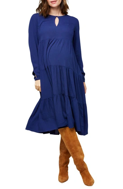 Nom Maternity Margot Long Sleeve Maternity/nursing Dress In Navy