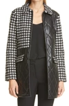 ALICE AND OLIVIA SUSAN QUILTED HOUNDSTOOTH & FAUX LEATHER PEACOAT,CC109J16410