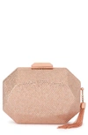 Olga Berg Hotfix Tassel Structured Clutch In Rose Gold