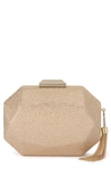 Olga Berg Hotfix Tassel Structured Clutch In Gold