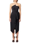 Elliatt Reception Cascade Ruffle Strapless Cocktail Dress In Black