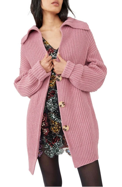 Free People Swim Too Deep Cardigan In Smoked Pink