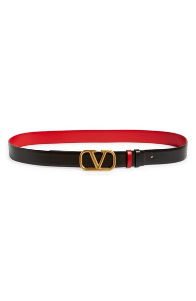 Valentino Garavani Vlogo Buckle Reversible Leather Belt In Black/ Red
