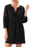 Tommy Bahama St. Lucia Split Neck Linen Blend Cover-up Dress In Black