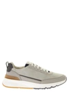 Brunello Cucinelli Washed Suede And Striped Calfskin Runners In Light Grey