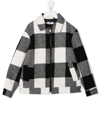 Msgm Kids Coat With Black And White Gingham Check Pattern In Quadro