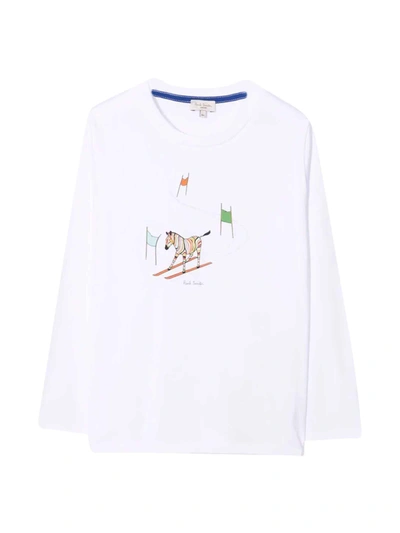 Paul Smith Junior White Teen T-shirt With Multicolor Print In Bianco