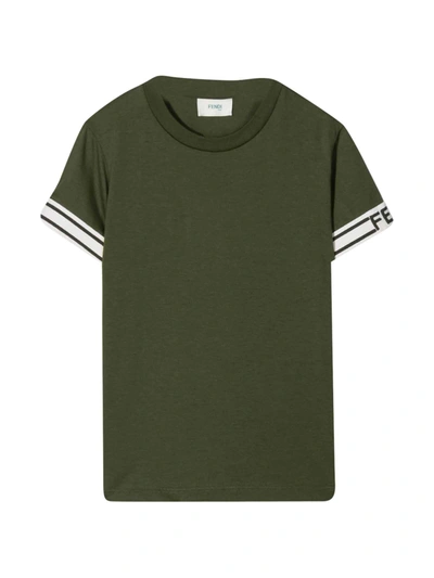 Fendi Kids' Logo Sleeve-trim T-shirt In Green
