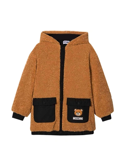 Moschino Kids' Teddy Bear Hooded Jacket In Marrone