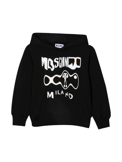Moschino Kids' Black Sweatshirt With Hood And Print In Nero