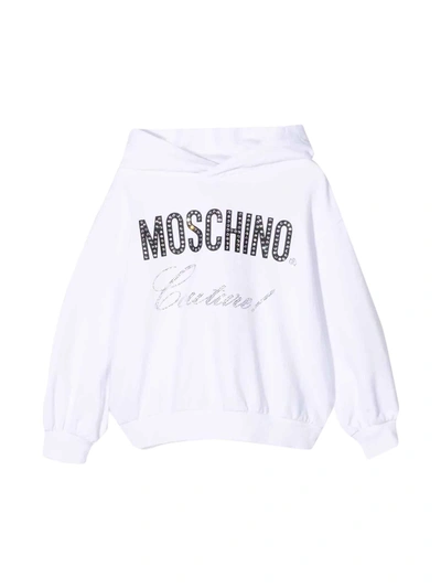 Moschino Kids' White Sweatshirt With Hood And Black Logo In Nero